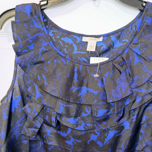 J. CREW Black and Blue Ruffle Neck Sleeveless Top - Picture 2 of 5